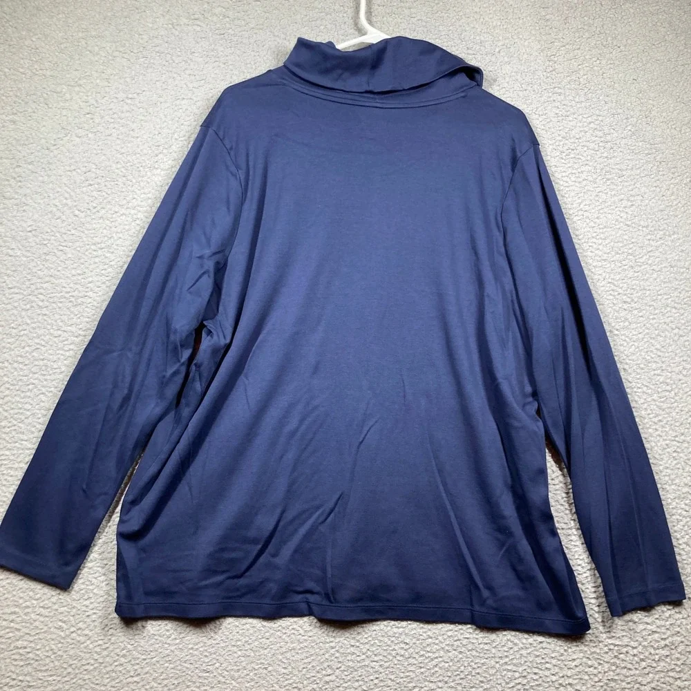 L.L. Bean Cowl Neck Top Women 2X Navy Blue Supima Cotton Long Sleeve Comfort